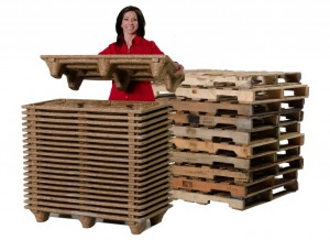 Woman holding Pallets (Presswood and Plastic)